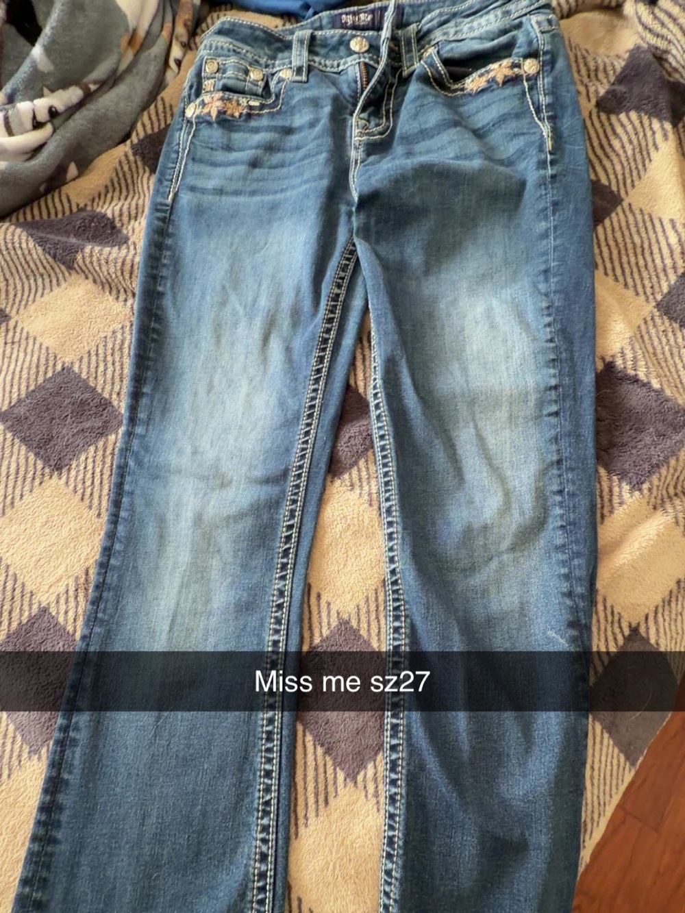 Miss Me Blue Skinny Jeans with Embroidered Pockets